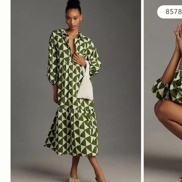 Anthropologie Dresses & Skirts - Anthropologie Maeve Betina Tiered Shirtdress Sz 1X Moss 100% Cotton